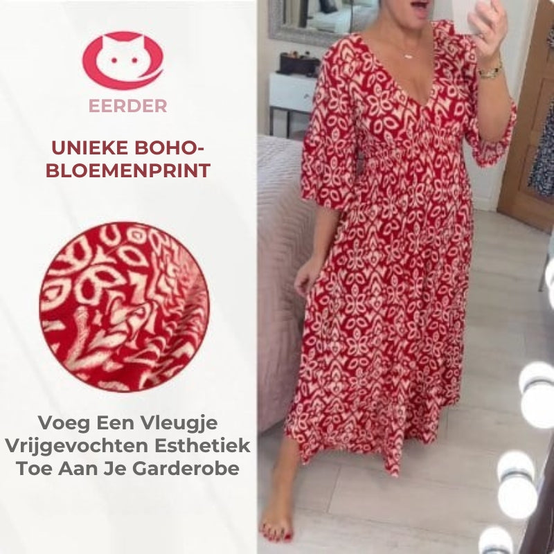 🔥Bohemian casual print V-hals wikkeljurk met lange mouwen