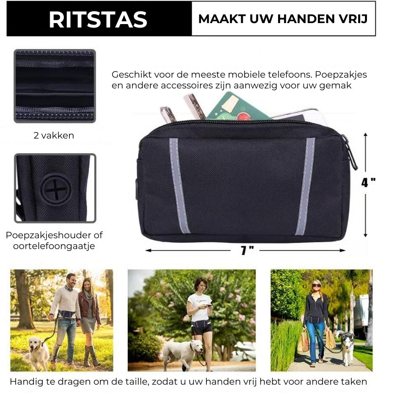 Handsfree hondenriem met praktische heuptas