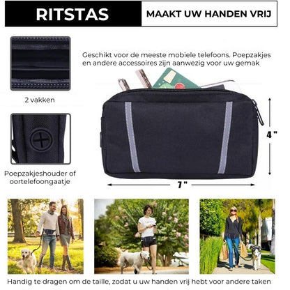 Handsfree hondenriem met praktische heuptas