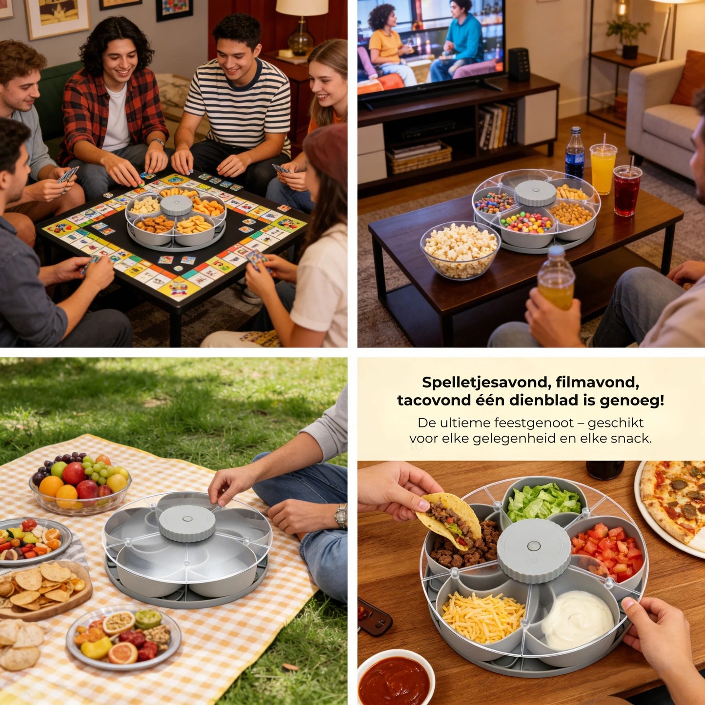 Draaibare Snackschaal met 5 Vakken