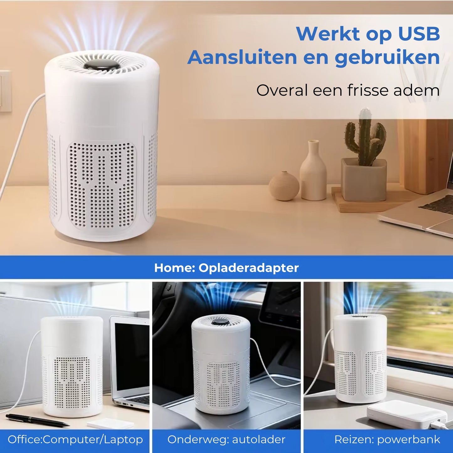 Draagbare USB Luchtreiniger met HEPA Filter