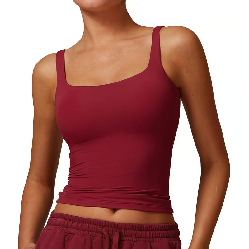 Mouwloze, ademende yogatop met ingebouwde BH