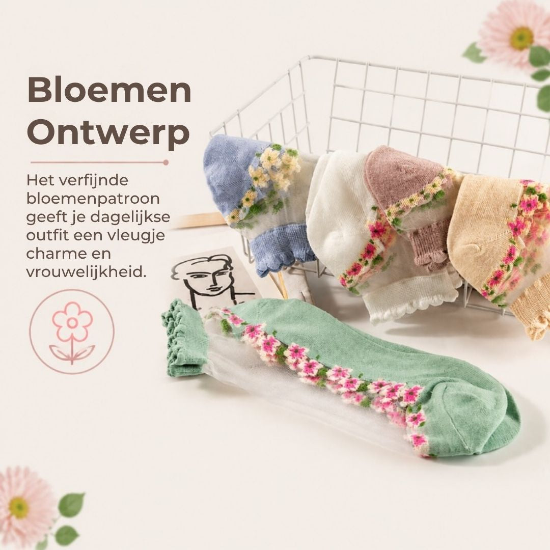 Ademende Enkelsokken met Bloemenmotief voor Dames - 5 Paar