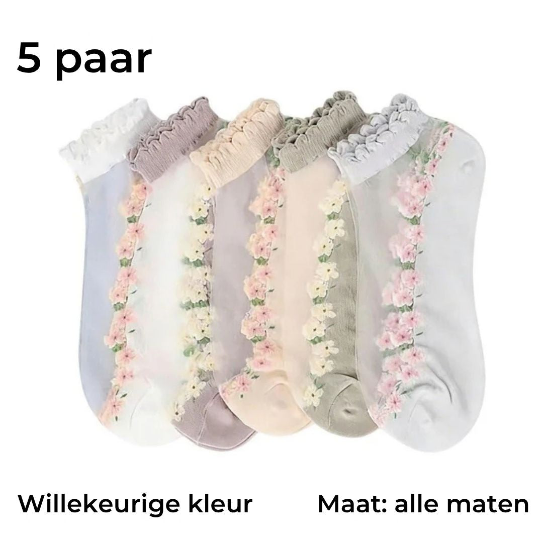 Ademende Enkelsokken met Bloemenmotief voor Dames - 5 Paar