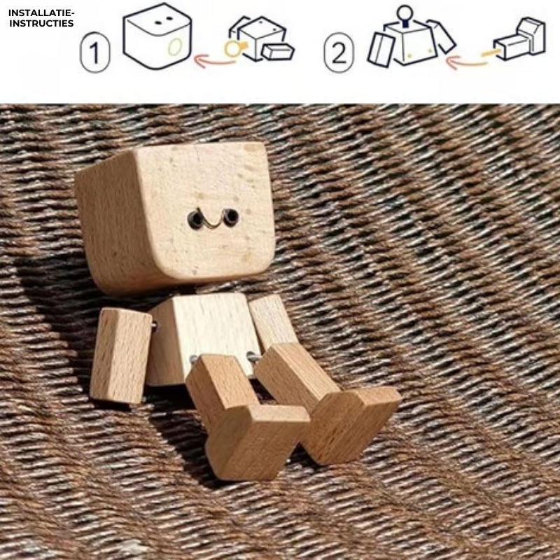 Charmant klein houten schommelfiguurtje met 12 magnetische uitdrukkingen