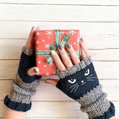 🐱🧶Vingerloze handschoenen van gebreid materiaal met schattige kattenborduursels