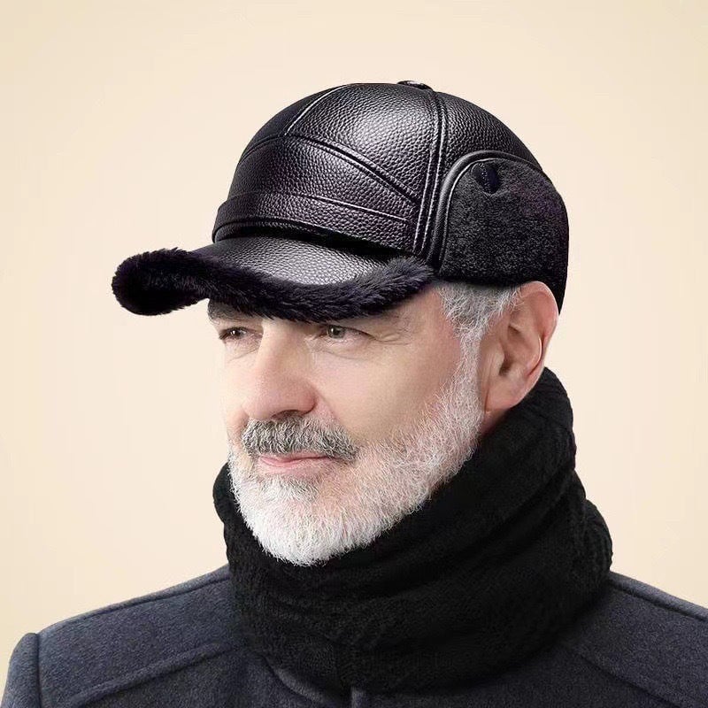 🧢 Wintermuts voor heren met platte oorkappen van schapenvacht