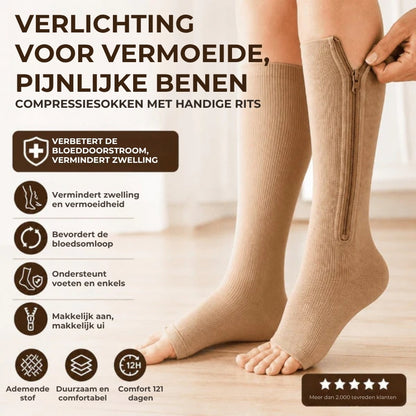 Compressiekousen met ritssluiting voor gemakkelijk aantrekken