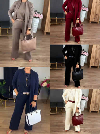 Elegante 3-delige Set Bestaande Uit Een Lang Vest, Top En Broek