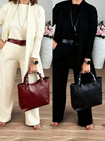 Elegante 3-delige Set Bestaande Uit Een Lang Vest, Top En Broek