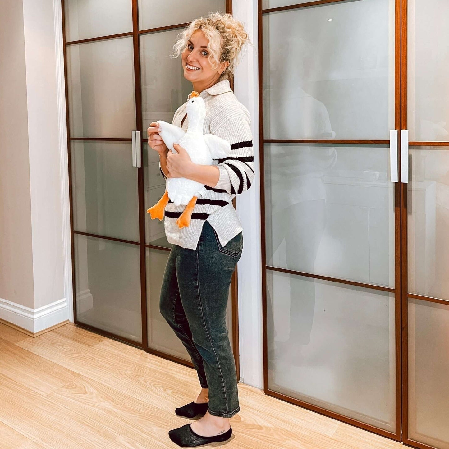 Wit pluche ganzen knuffel/kussen