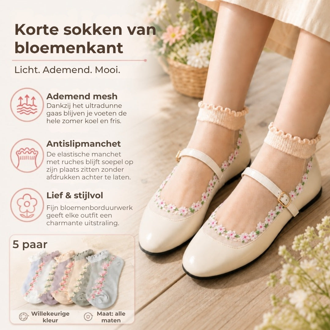 Ademende Enkelsokken met Bloemenmotief voor Dames - 5 Paar