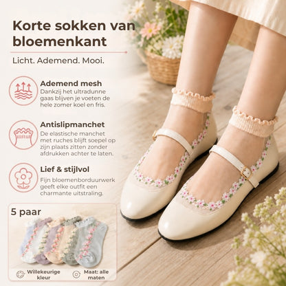 Ademende Enkelsokken met Bloemenmotief voor Dames - 5 Paar