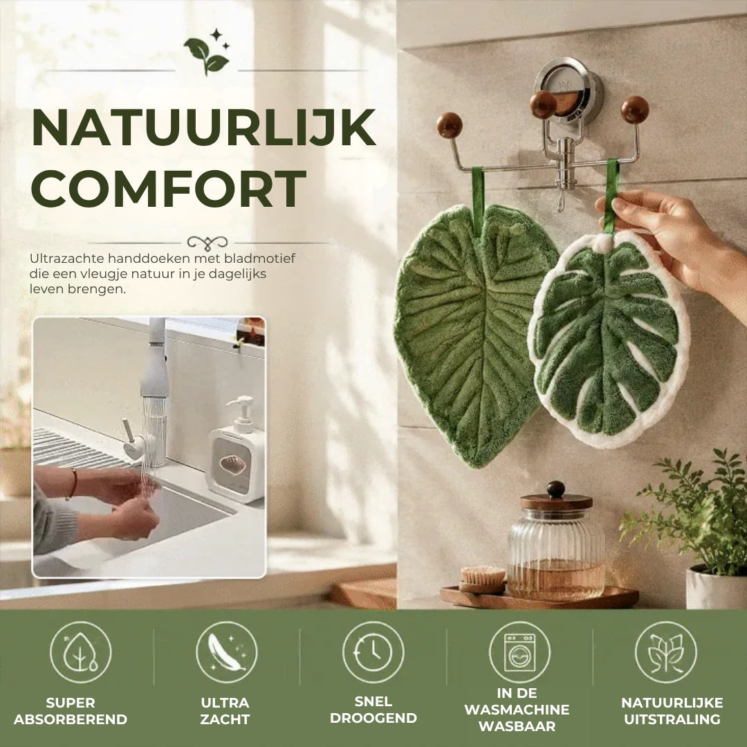 Zijdezachte Microvezelhanddoek met Botanisch Bladmotief - 2 Stuks
