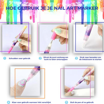 Nagelkunstpennen (set van 12 kleuren)