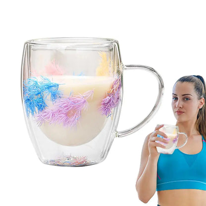 Dubbelwandige Glazen Koffiemok met Gedroogde Bloemen 350 ml