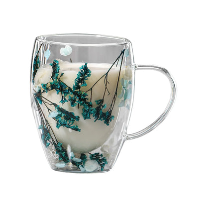 Dubbelwandige Glazen Koffiemok met Gedroogde Bloemen 350 ml
