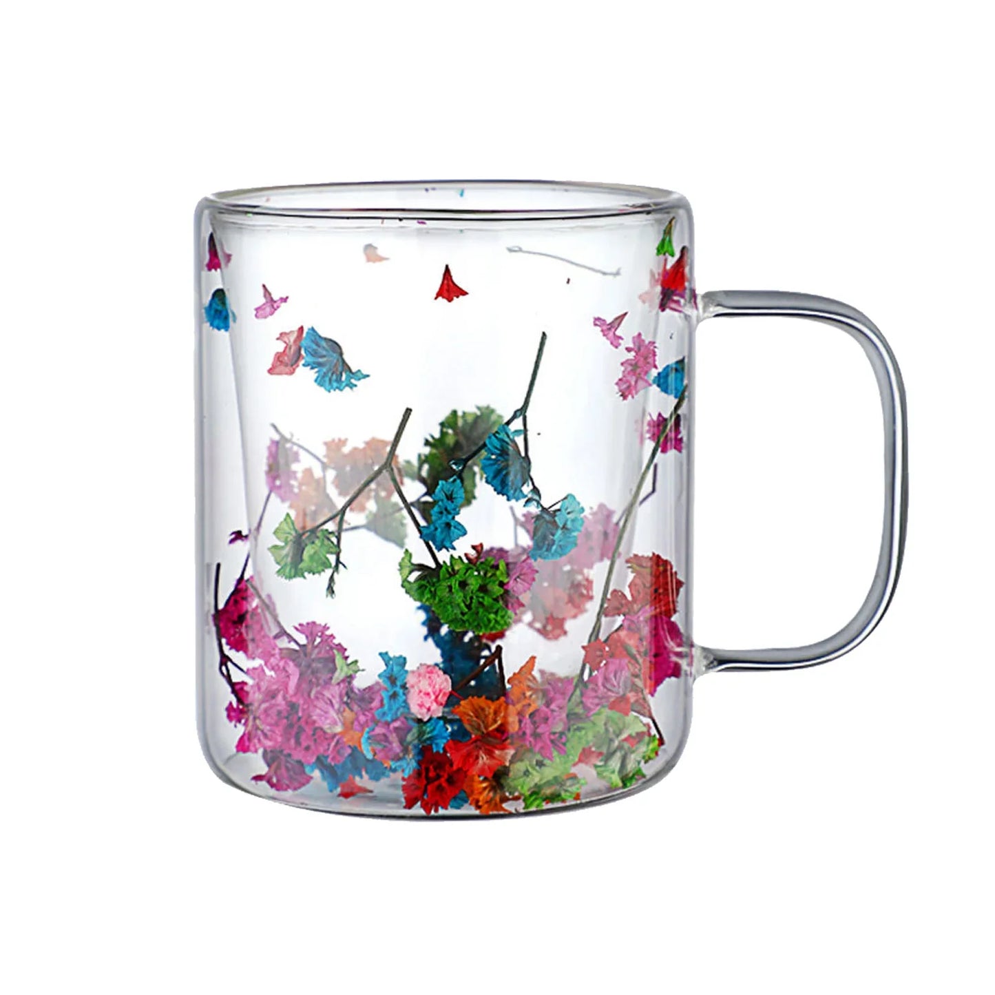 Dubbelwandige Glazen Koffiemok met Gedroogde Bloemen 350 ml