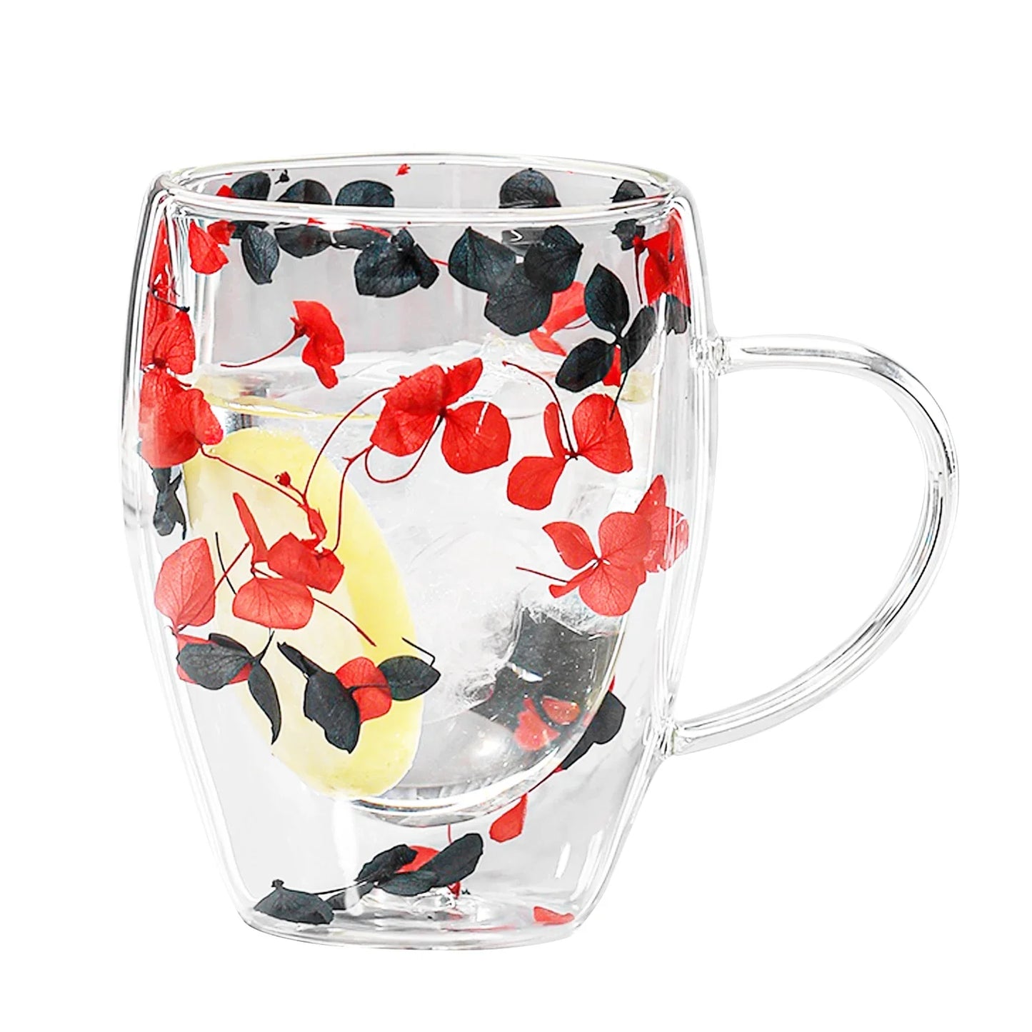 Dubbelwandige Glazen Koffiemok met Gedroogde Bloemen 350 ml