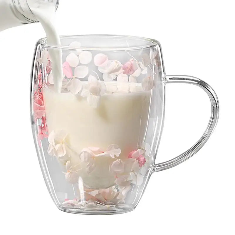 Dubbelwandige Glazen Koffiemok met Gedroogde Bloemen 350 ml