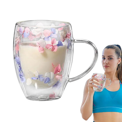 Dubbelwandige Glazen Koffiemok met Gedroogde Bloemen 350 ml