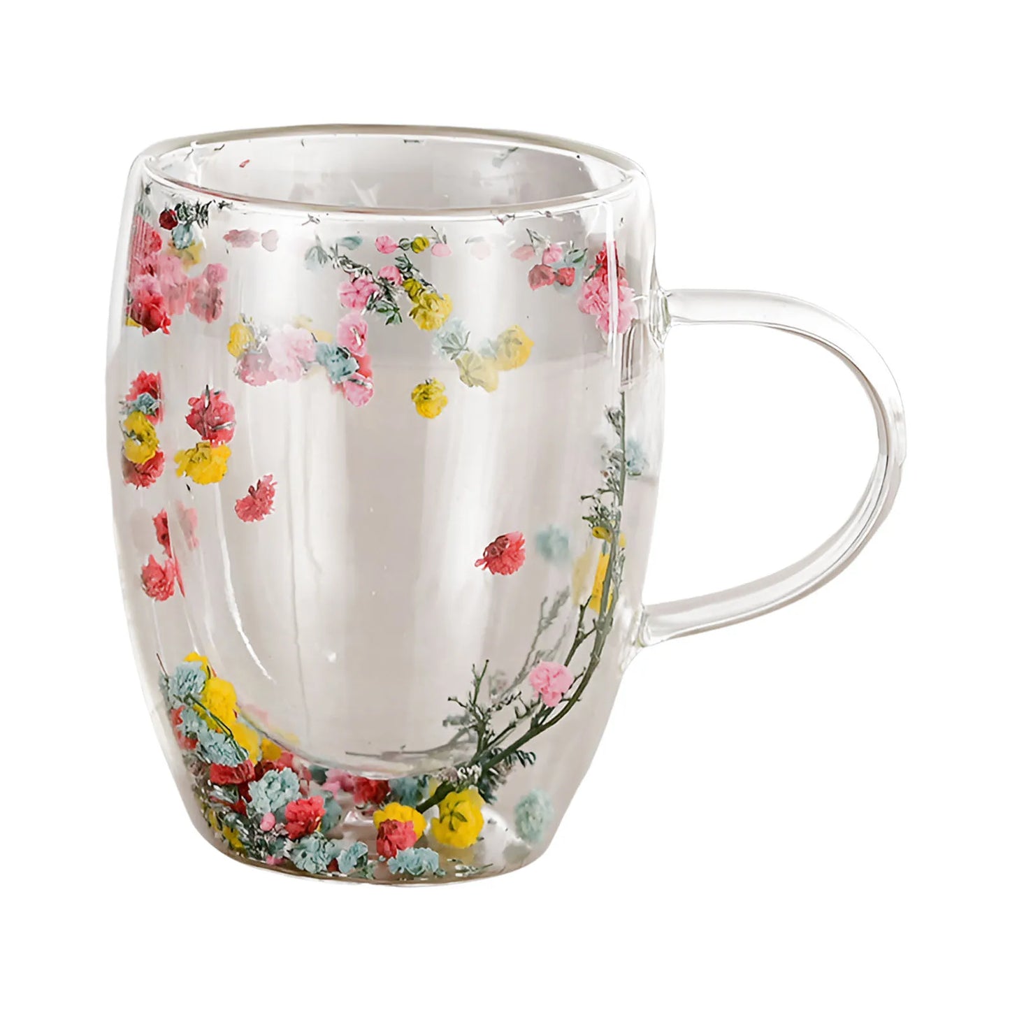 Dubbelwandige Glazen Koffiemok met Gedroogde Bloemen 350 ml