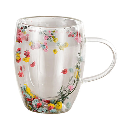 Dubbelwandige Glazen Koffiemok met Gedroogde Bloemen 350 ml