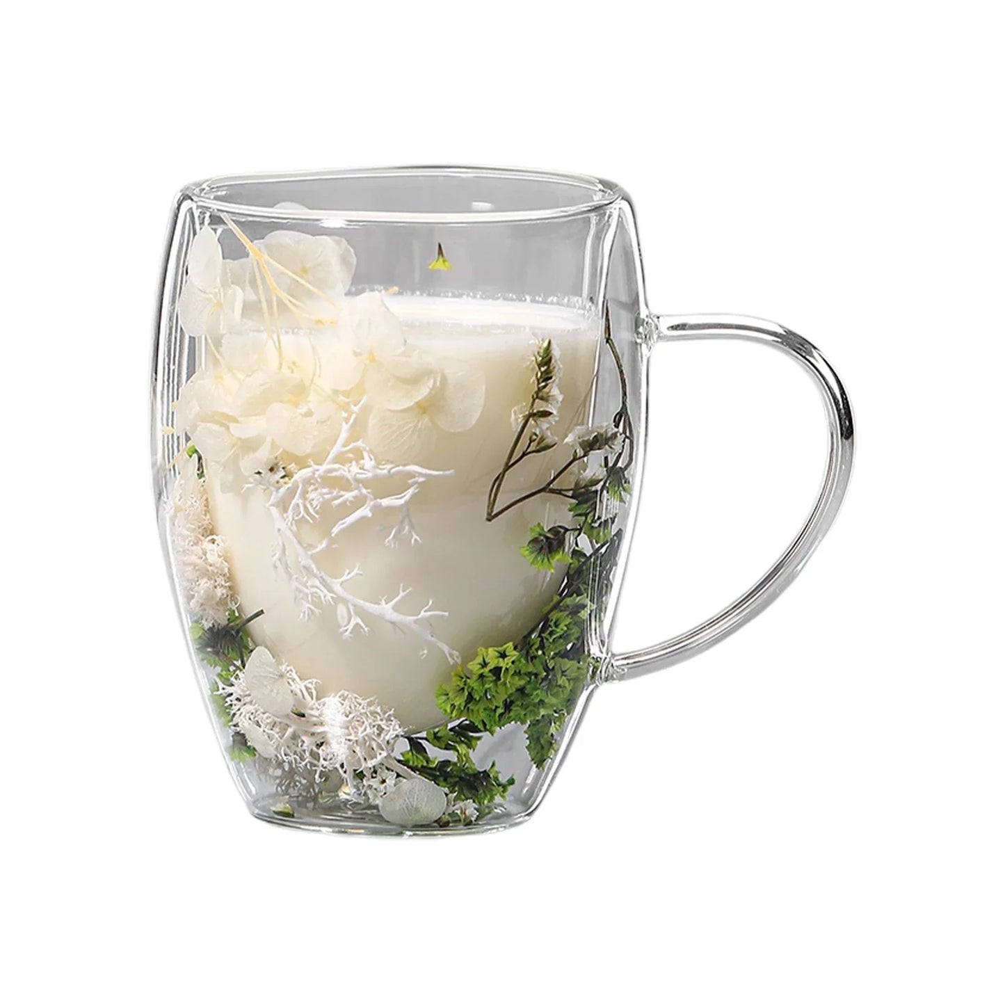 Dubbelwandige Glazen Koffiemok met Gedroogde Bloemen 350 ml