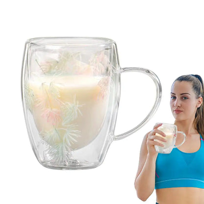Dubbelwandige Glazen Koffiemok met Gedroogde Bloemen 350 ml