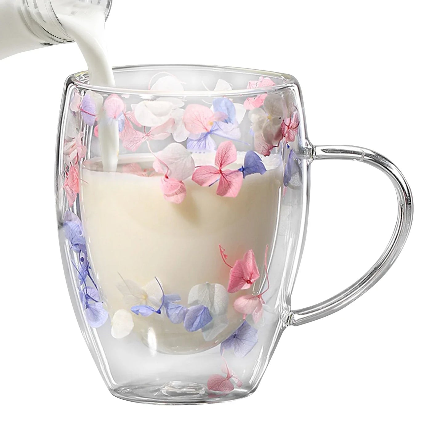 Dubbelwandige Glazen Koffiemok met Gedroogde Bloemen 350 ml