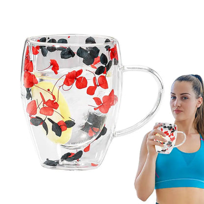 Dubbelwandige Glazen Koffiemok met Gedroogde Bloemen 350 ml