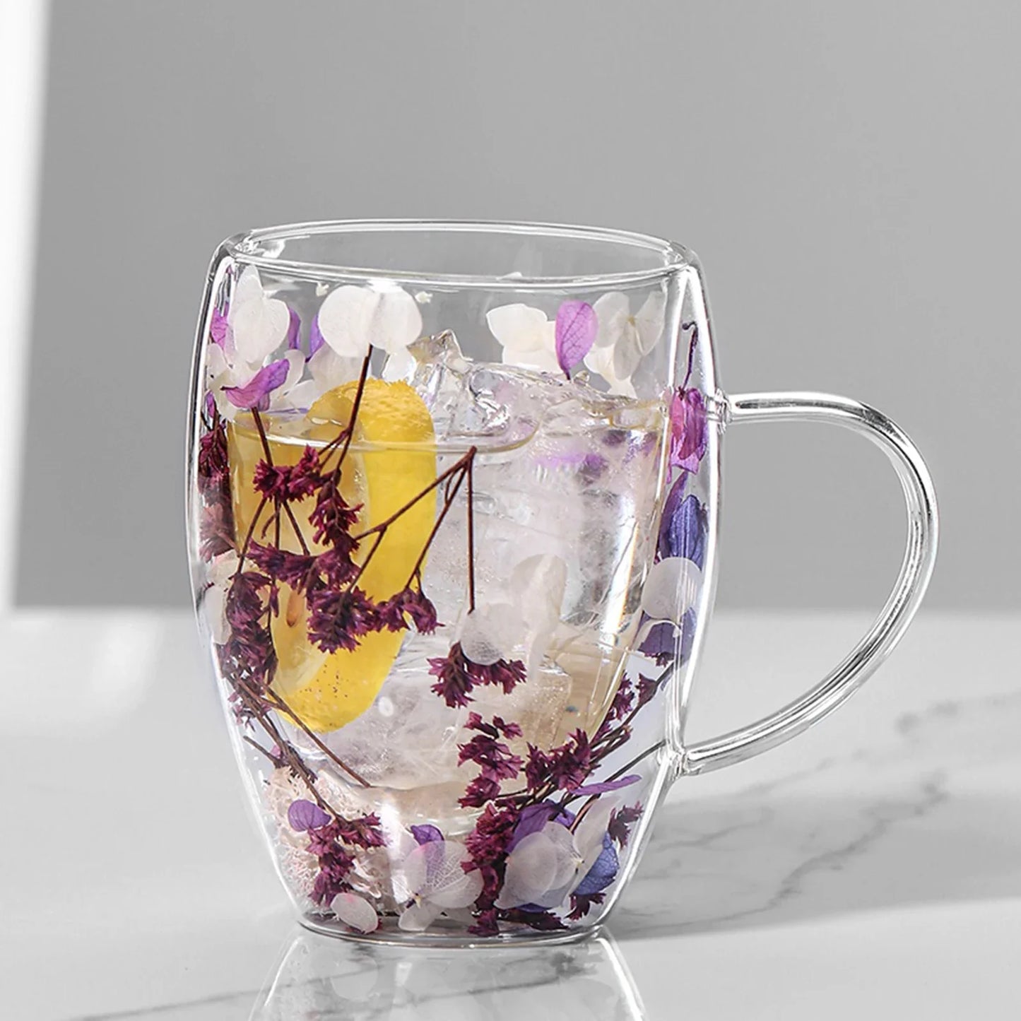 Dubbelwandige Glazen Koffiemok met Gedroogde Bloemen 350 ml