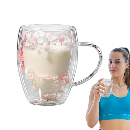 Dubbelwandige Glazen Koffiemok met Gedroogde Bloemen 350 ml