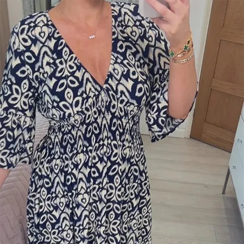 🔥Bohemian casual print V-hals wikkeljurk met lange mouwen