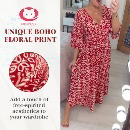 🔥Bohemian casual print V-hals wikkeljurk met lange mouwen