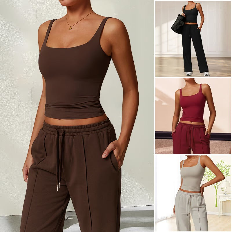 Mouwloze, ademende yogatop met ingebouwde BH