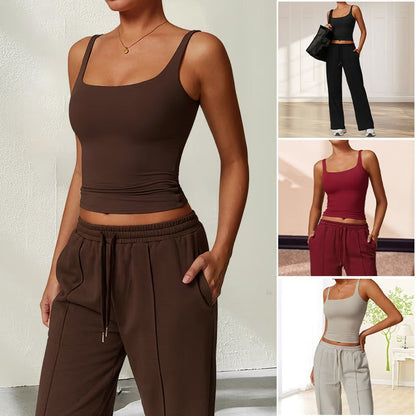 Mouwloze, ademende yogatop met ingebouwde BH