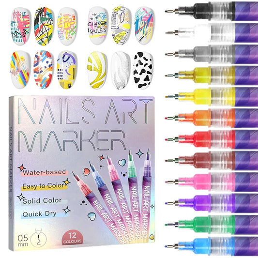 Nagelkunstpennen (set van 12 kleuren)