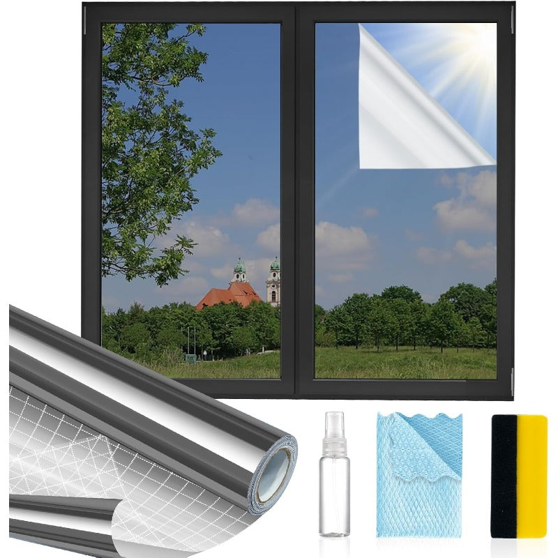 Eenrichtingsprivacyfolie – Statisch hechtende spiegelende folie met complete doe-het-zelfset