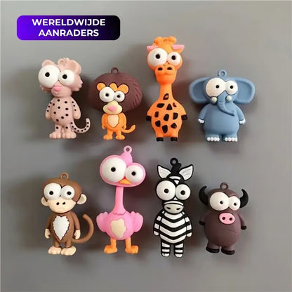 Dieren met Grote Ogen - Koelkastmagneten - 8 Stuks