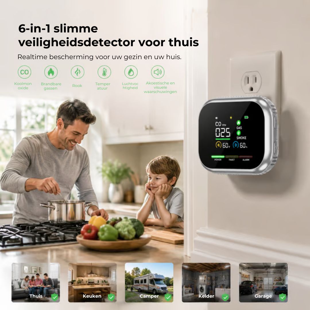6-in-1 Slimme Veiligheidsdetector - Tot 12 Detecteerbare Stoffen