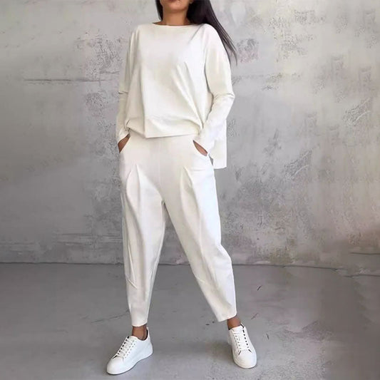 Ronde hals, lange mouwen top ＆ Broek 2-delige set