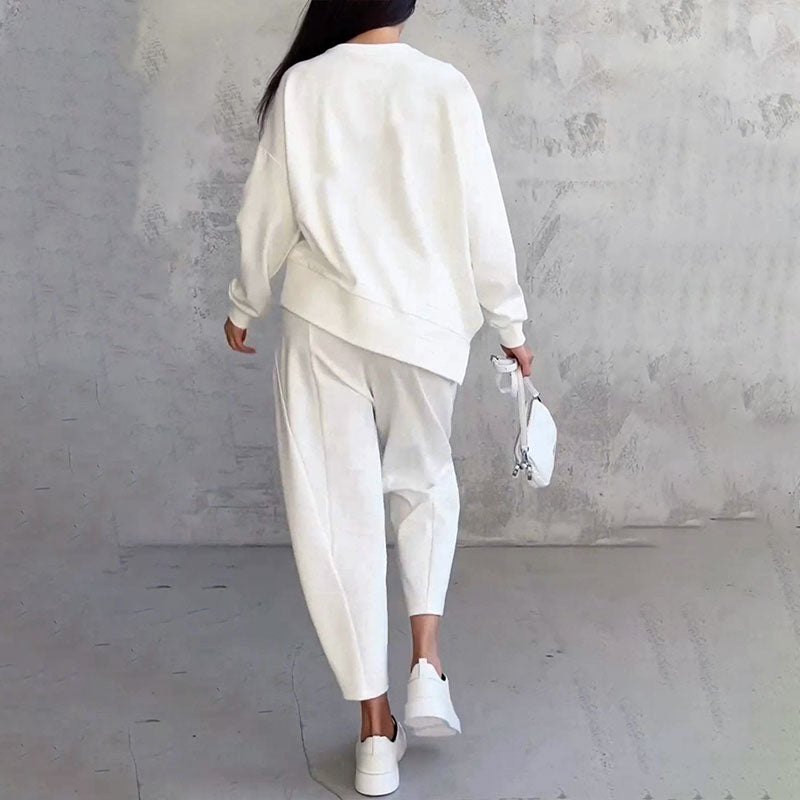 Ronde hals, lange mouwen top ＆ Broek 2-delige set