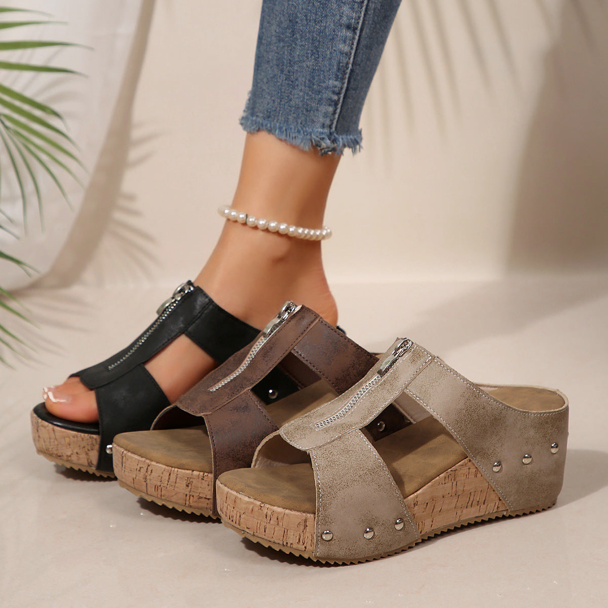 Verhoogde Orthopedische Sandalen met Open Teen en Sleehak