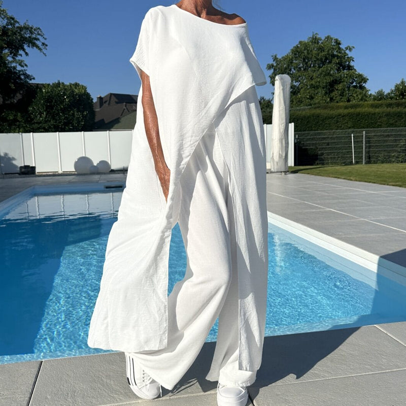 💕Zomerset bestaande uit een schouderloze top en broek in effen kleur