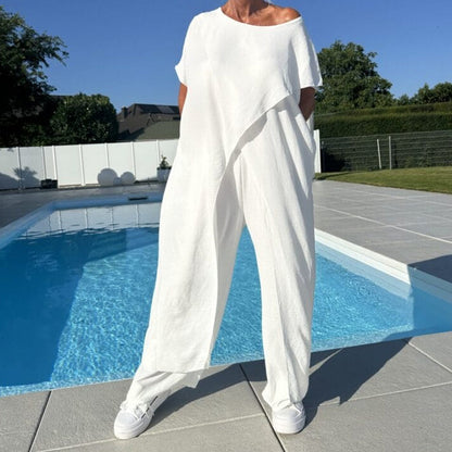 💕Zomerset bestaande uit een schouderloze top en broek in effen kleur