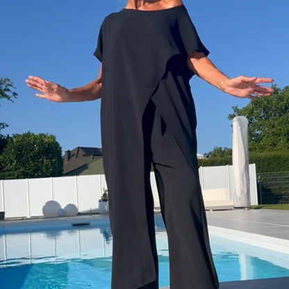 💕Zomerset bestaande uit een schouderloze top en broek in effen kleur