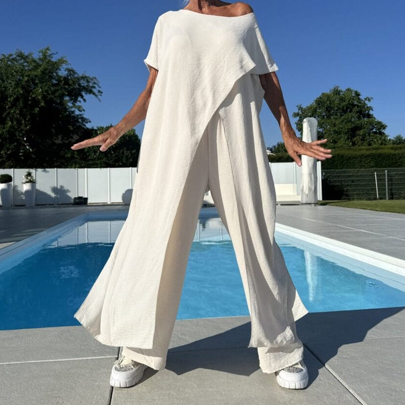 💕Zomerset bestaande uit een schouderloze top en broek in effen kleur