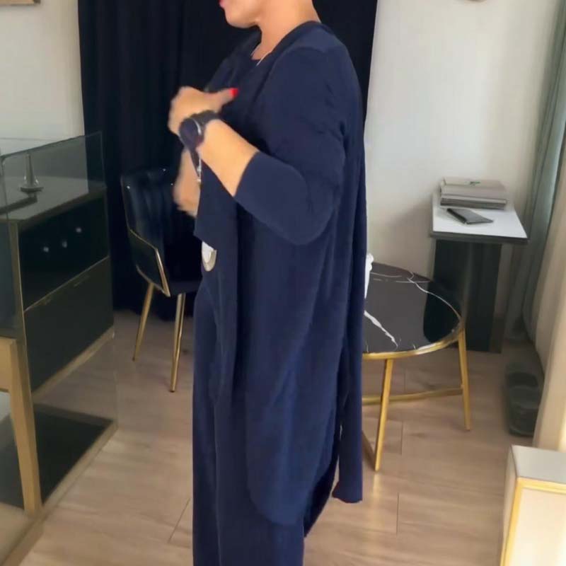 Elegante 3-delige Set Bestaande Uit Een Lang Vest, Top En Broek