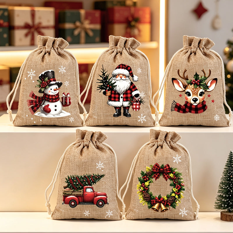 Sfeervolle Kerst Cadeauzakjes - 5 Stuks